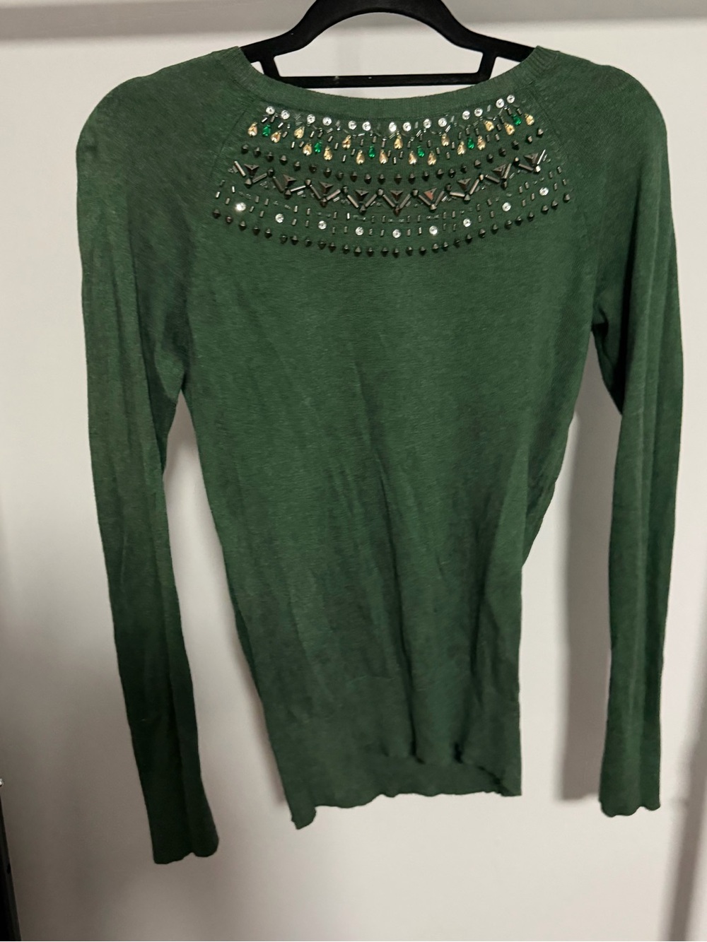 Jones New York Embellished Green Women's Long-Sleeve Sweater Top Size XS